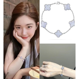 四叶草五花手链18K红玉髓白贝母玛瑙镭射玫瑰金女黄金紫玉髓熊猫