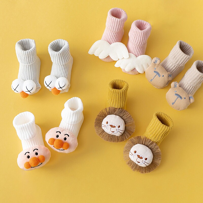 新生儿婴儿袜子0一3月春秋冬季纯棉宝宝地板袜鞋套防滑隔凉中筒袜