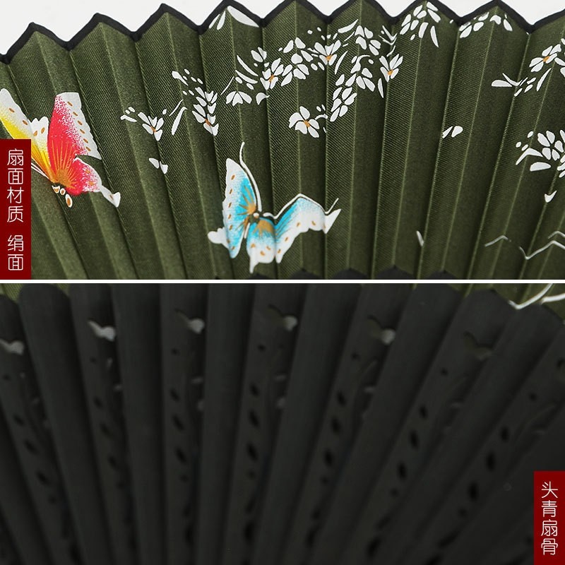 真丝古风折扇中国风女式扇子绢扇日式和风漆边折叠小扇女扇批发