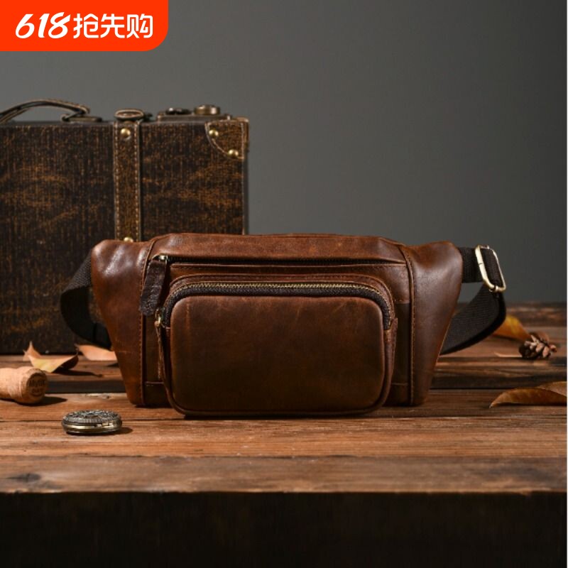 男士头层牛皮手工真皮欧美复古胸包户外油蜡皮斜挎包机车腰包男包