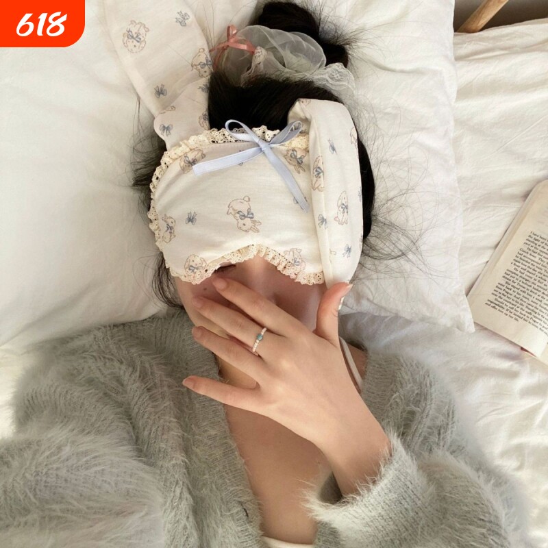 原创蓝色蝴蝶结兔子印花眼罩高颜值甜美睡眠遮光眼罩午睡护眼罩女