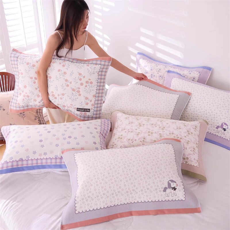 高密纯棉纱布全棉枕巾一对装柔软家用成人枕头巾吸汗透气盖巾优质