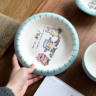 ClayCO2025新款蓝色小羊陶瓷餐具高颜值家用饭碗沙拉碗菜盘餐盘