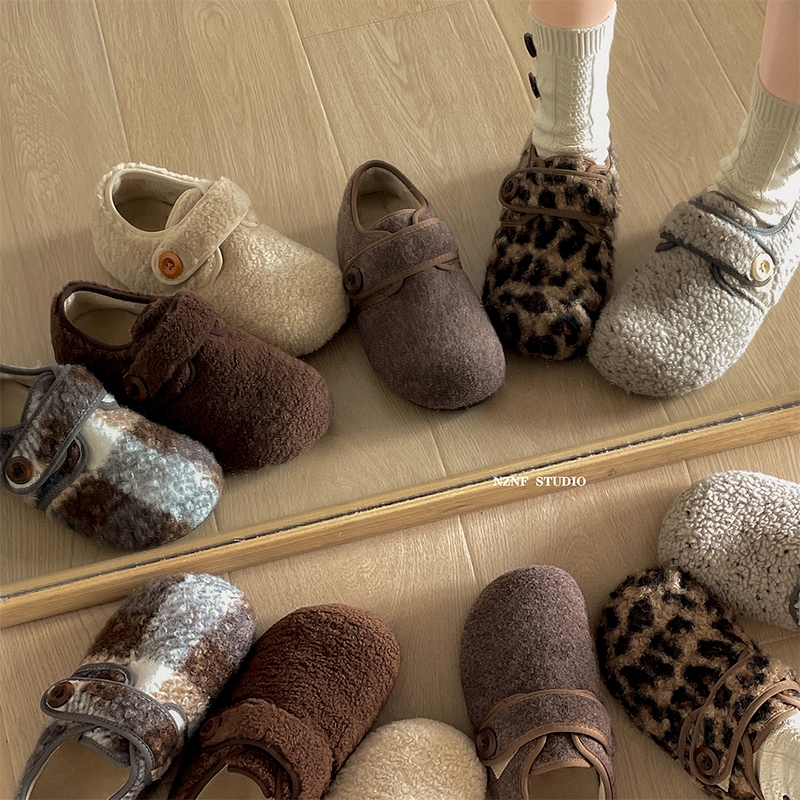 白色加绒厚底全包勃肯鞋女2025新款冬季外穿增高保暖毛毛棉鞋毛绒