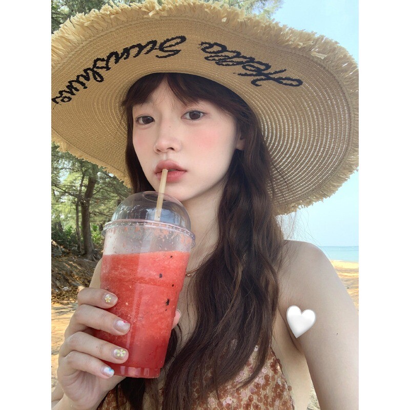 夏季海边防晒大帽檐遮阳帽子女款2026新款法式编织草帽沙滩大檐图片