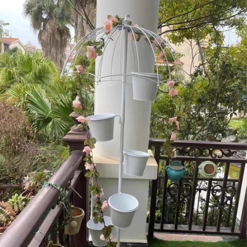 美式乡村雨伞花架花店户外阳台庭院落地摆件复古铁艺花园墙壁