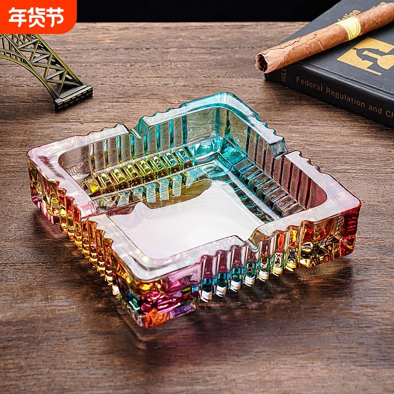弗莱文茨七彩欧式四方条纹水晶玻璃品质烟缸烟灰缸男士专用