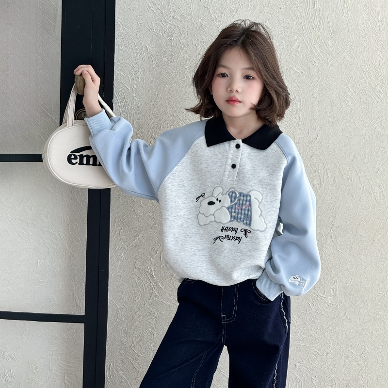 女童卫衣秋冬2025新款洋气童装小女孩秋季polo领上衣儿童秋装加绒