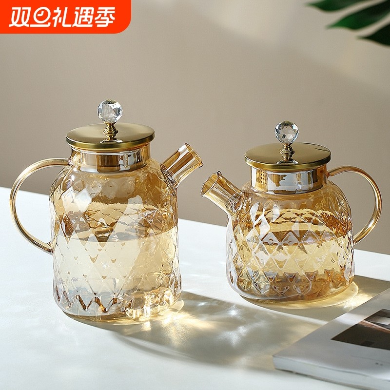新款高硼硅玻璃冷水壶琥珀色凉水壶兰陵壶家用大容量泡茶壶批发