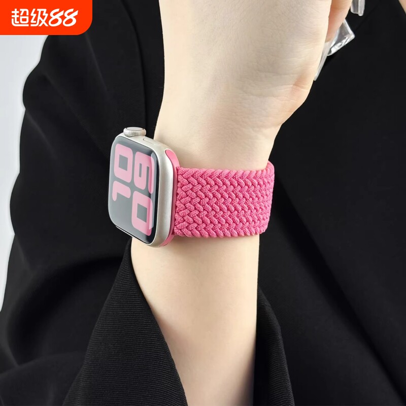 适用苹果iwatch10手表表带女款applewatch9编织S8尼龙se运动7腕带s109弹力紫色蓝色绿色金属黑色粉色彩色表盘图片