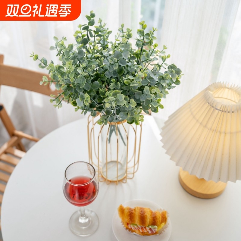 仿真花INS风尤加利金钱叶配草家居装饰婚庆植物墙假花MW5600
