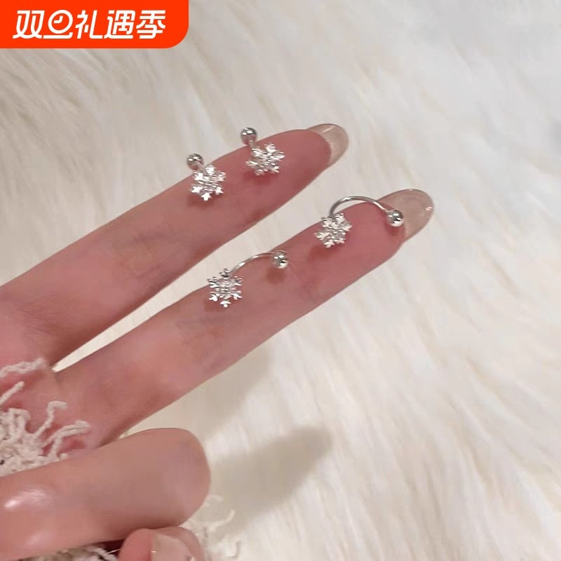 设计感简约雪花耳钉925银针精致小众高级感睡觉免摘秋冬新款耳环