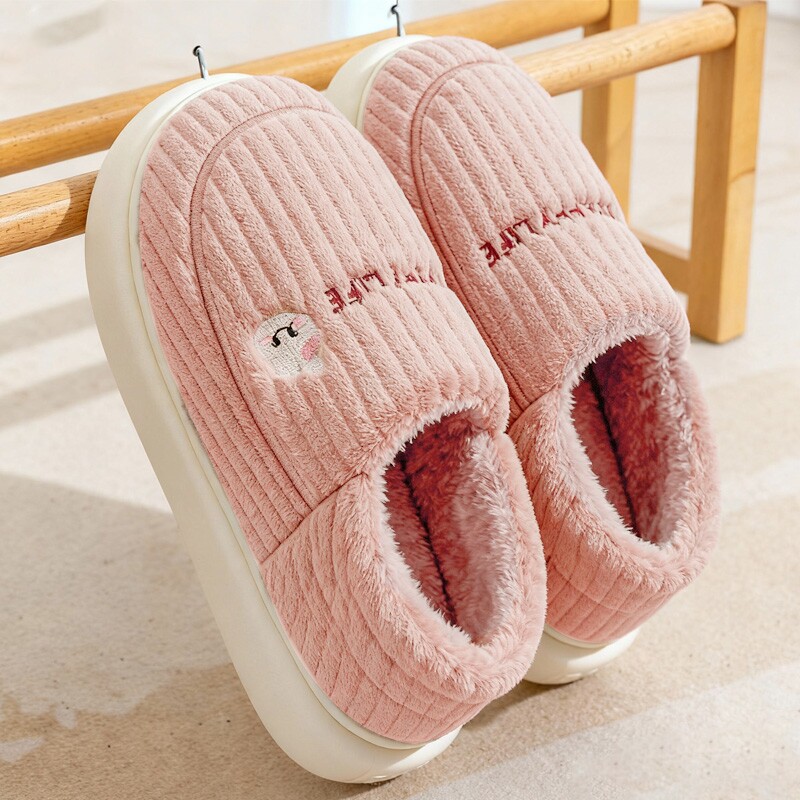 拖鞋女士秋冬季包跟2025新款月子鞋室内家居厚底保暖毛绒棉鞋男