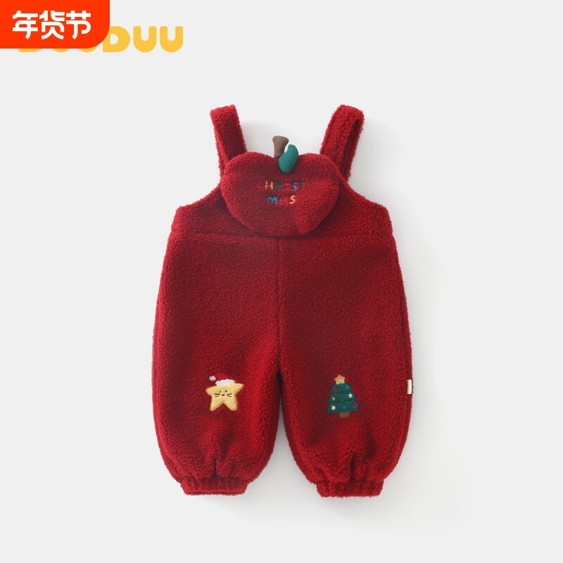 DUUDUU宝宝背带裤秋冬装婴儿外出服连体衣新生儿加绒加厚哈衣红