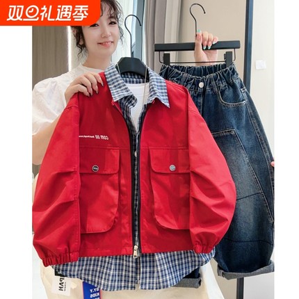 tgc男童外套2025新款儿童秋装夹克男孩假两件上衣秋季痞帅风衬衫