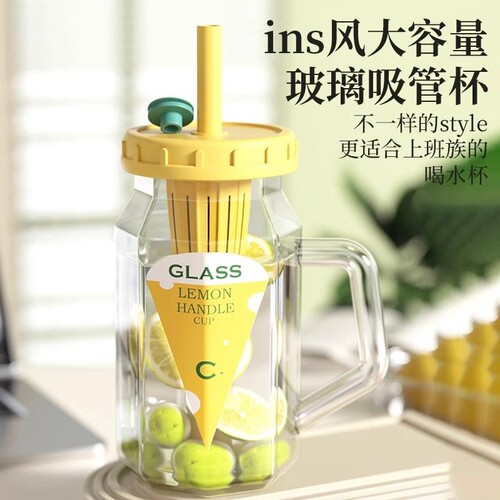 新款把手杯便携式吸管杯ins大容量玻璃杯茶水分离杯双饮杯多规格
