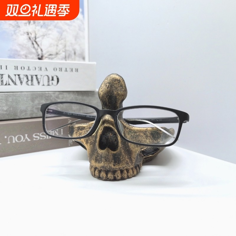 跨境新品骷髅头眼镜支架桌面摆件