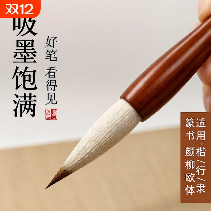 毛笔狼毫羊毫兼毫初学者入门成人小学生国画书法练字专用大中小楷行草篆书曹全碑隶书碑体精品湖笔专业级套装