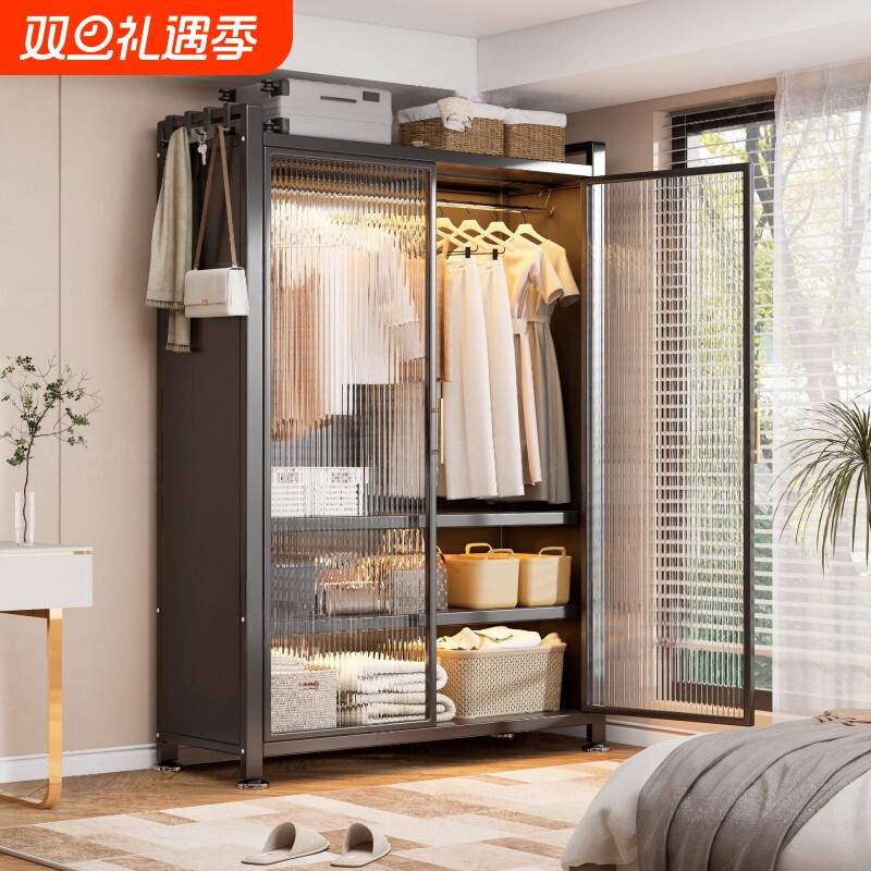 简易衣柜家用金属防尘衣橱全钢出租房用新款储物柜子衣帽间收纳柜