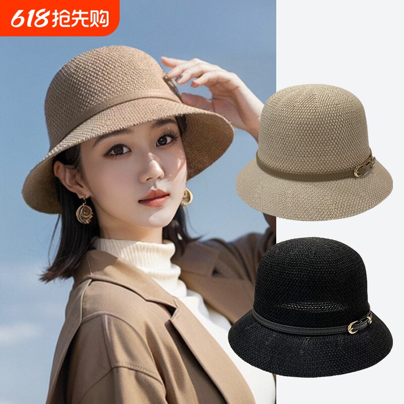 防晒帽子女款2024新款渔夫帽可折叠时尚遮阳帽草帽拍照好看氛围