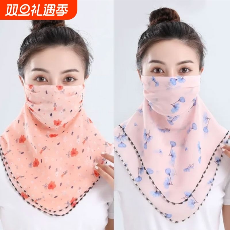 新款夏季防晒丝巾围脖大口罩女护颈面罩全遮脸面纱秋冬三角防风