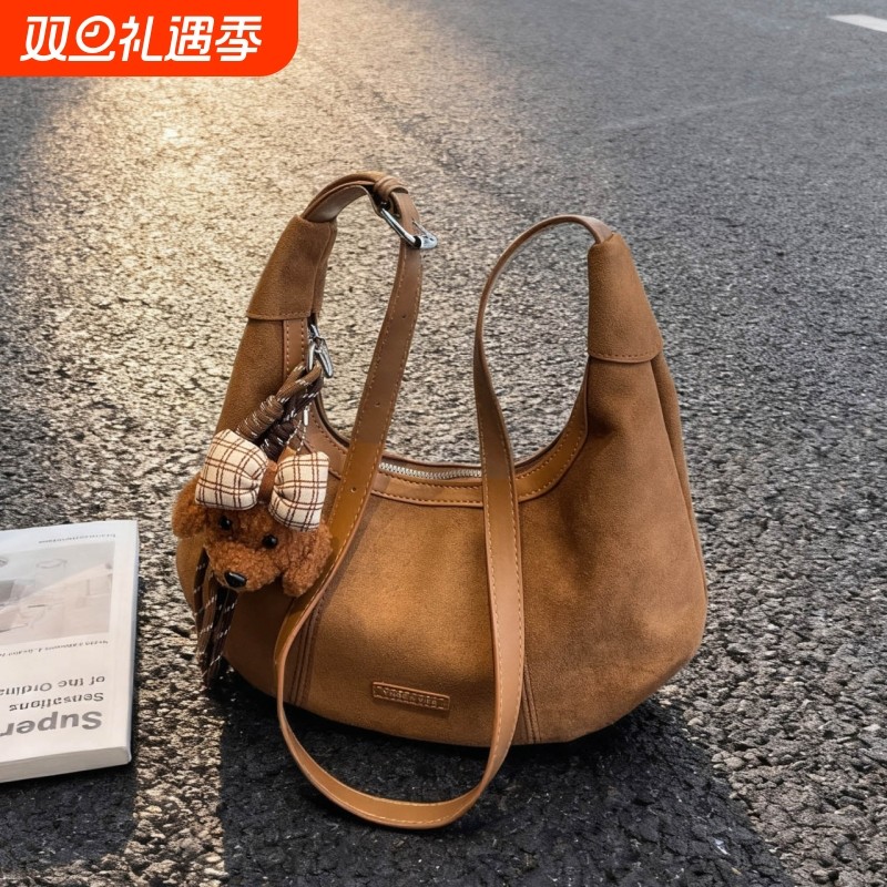 金玉鸟包包女包韩版小众麂皮饺子包女复古通勤单肩包时尚斜挎包