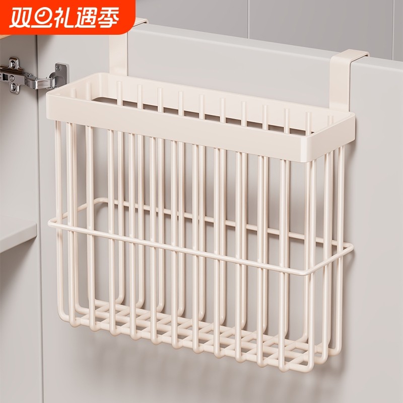 厨房柜门保鲜膜置物架柜门内侧壁挂整理架免打孔储物筐多功能挂篮