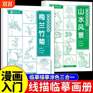 线描临摹画册漫画入门手绘描摹本动漫人物线稿描绘儿童描画美少女古风人物绘画画画基础自学教程指南白描素描临摹卡通素描书教材Q