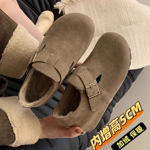 内增高5CM！复古学院小个子勃肯鞋女秋冬季全包懒人松糕博肯单鞋