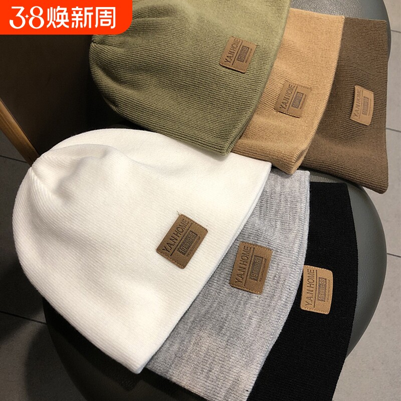 贴标针织瓜皮帽街头潮玩运动包头帽青年情侣保暖毛线冷帽薄款无檐