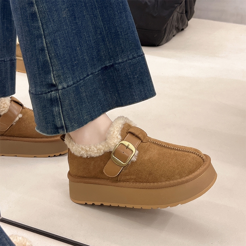 东北加绒加厚防滑厚底雪地棉鞋女冬外穿2025新款增高勃肯鞋子毛绒