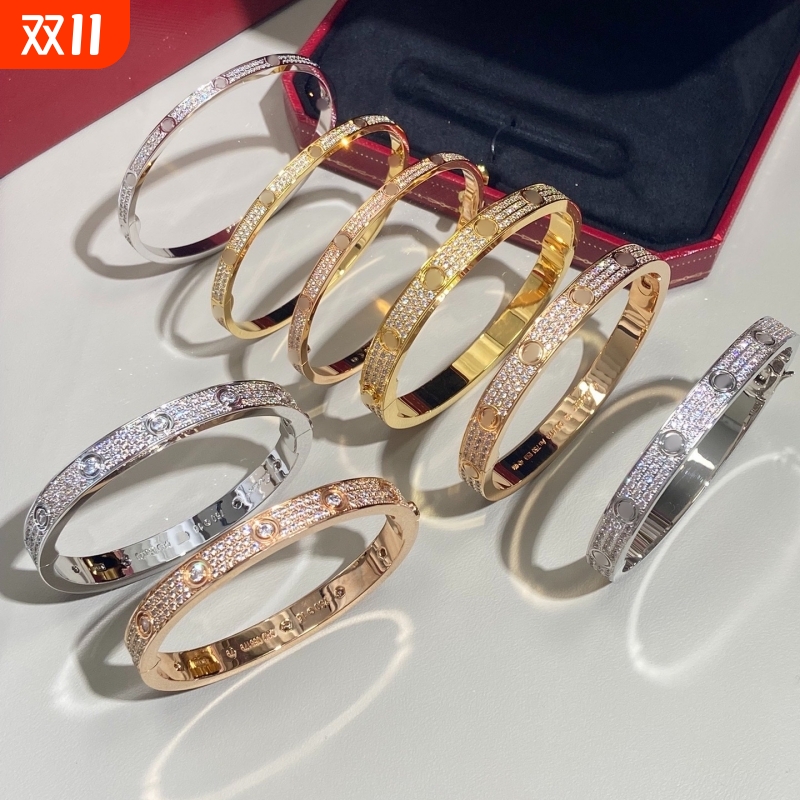 卡家钉子手镯满天星镀18K金不掉色窄版经典款手环宽版4钻6钻手饰