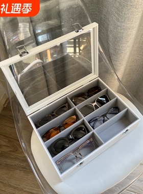 多格绒布大容量玻璃眼镜收纳盒皮质墨镜盖展示架太阳透明黑色盒子