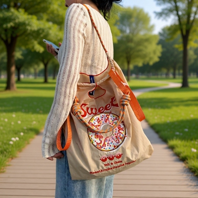 2025托特包ballchain日本刺绣单肩包女斜挎大容量帆布包手提尼龙