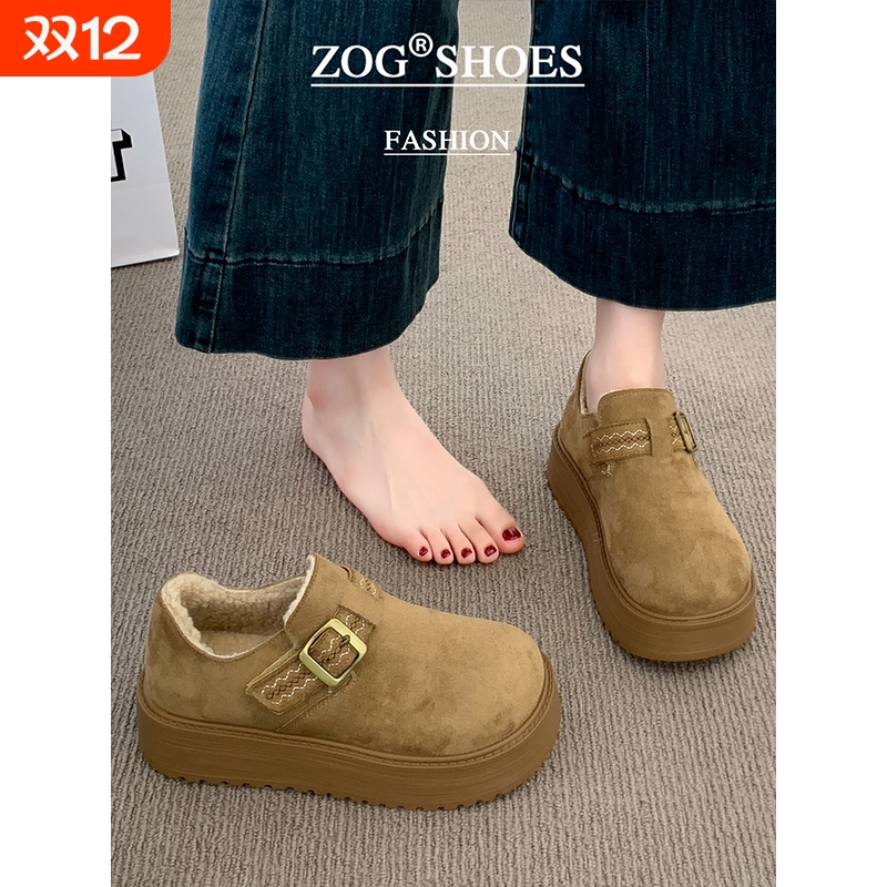 厚底加绒勃肯鞋女2025新款冬季一脚蹬乐福鞋雪地靴鞋子单鞋平底