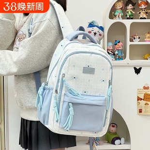 日系书包女2026大容量高中初中生双肩包绿色蓝色黑色帆布粉色涤纶