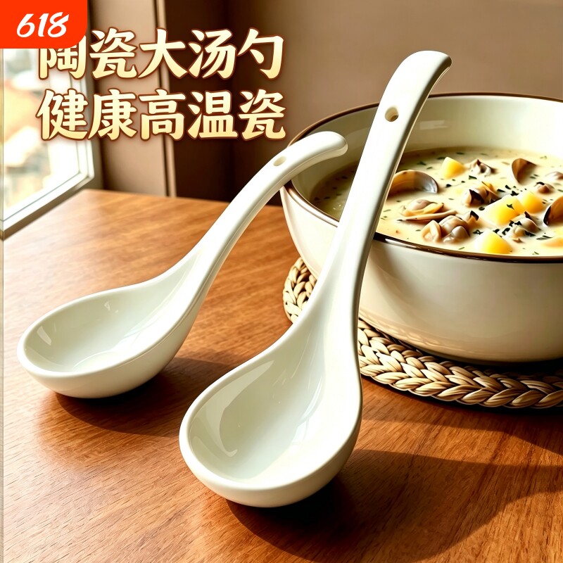 陶瓷大汤勺家用大号盛汤高档精致粥稀饭调羹汤匙食品级长柄大勺子