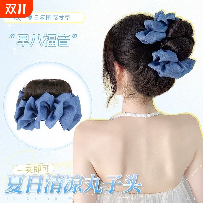 抓夹丸子头发圈蓝色牛仔丸子夹