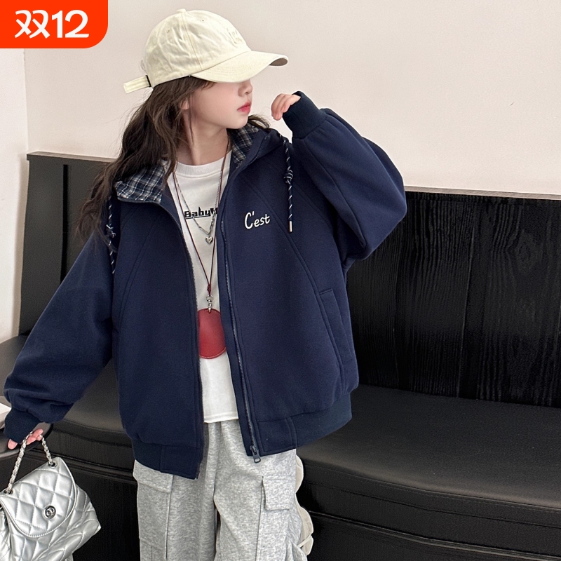 女童外套春秋款2025新款洋气儿童早秋上衣秋季卫衣开衫灰色休闲