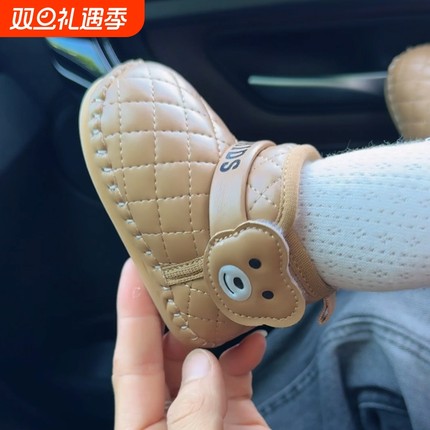 婴儿棉鞋冬季不掉宝宝防风雪地靴0一1岁男女加绒防滑软底8月学步