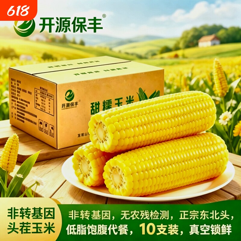 开源保丰东北新鲜头茬糯玉米软糯香甜10支真空装非转基因低脂代餐