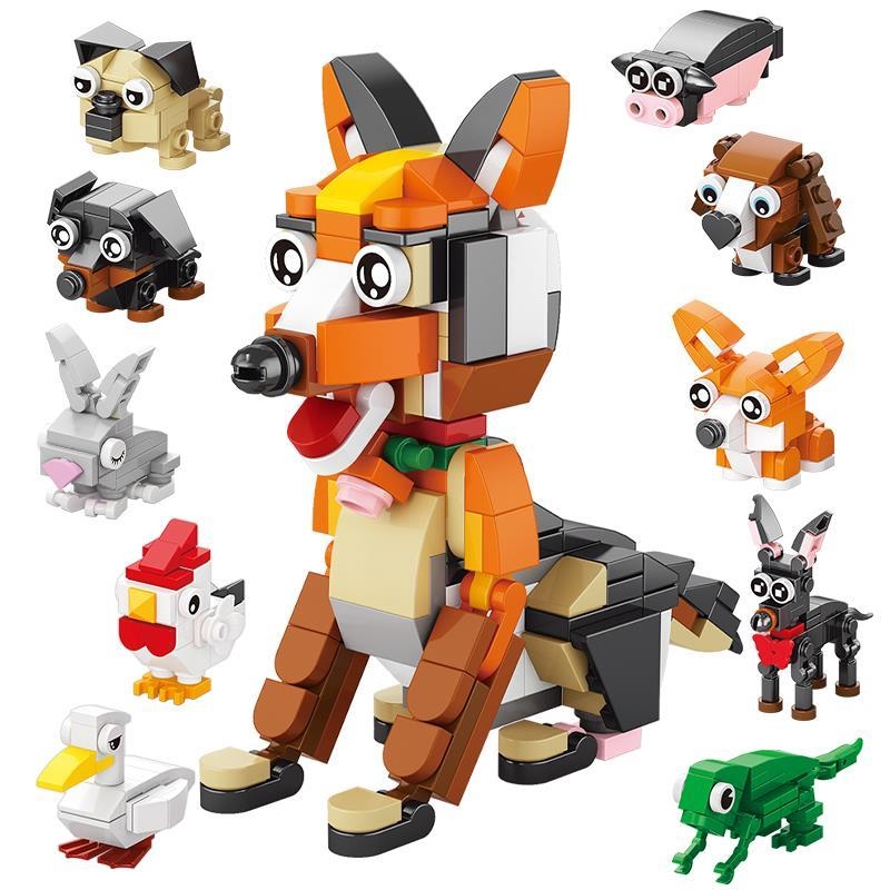 儿童益智力拼装小颗粒宠物狗柯基模型积木玩具男孩八哥犬兼容乐高