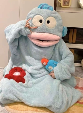 加厚冬季趣味丑鱼卡通可爱超萌连体睡袍女款居家休闲服