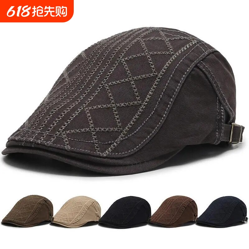 帽子男士前进帽春夏季薄款贝雷帽中老年鸭舌帽春秋休闲百搭潮黑色