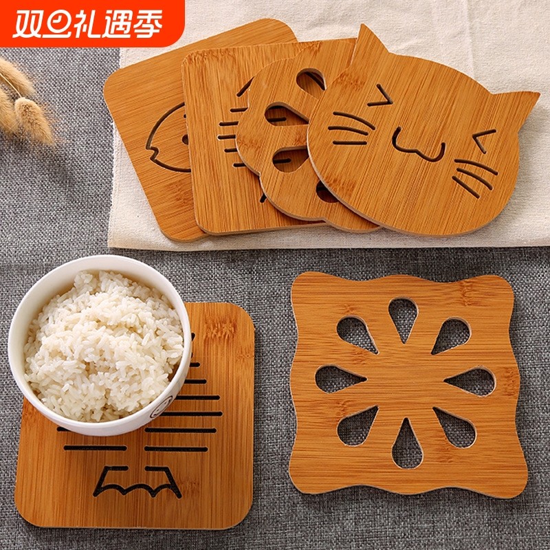 厨房竹木镂空木质杯垫加厚防烫卡通隔热垫餐桌垫防滑锅垫碗垫盘垫