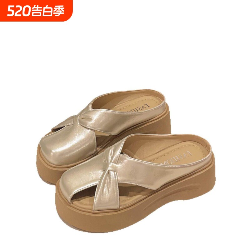 绝美不累脚半拖鞋女夏季超火鞋拖外穿高级感2026新款厚底凉拖银色