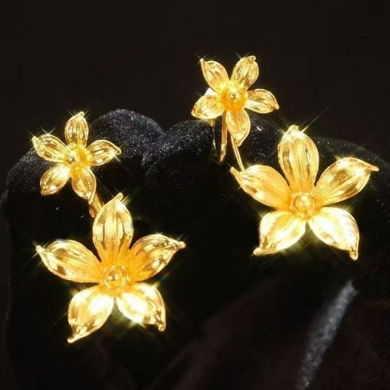 新娘金色花朵耳夹饰品新中式秀禾服龙凤褂耳环女百搭喜庆配饰耳钉