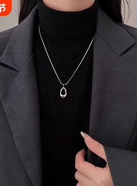 镂空水滴吊坠项链女钛钢不掉色冷淡风气质毛衣链极简个性小众配饰