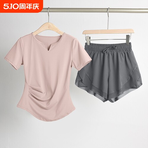健身套装女夏季速干短袖性感晨跑步运动衣专业高端时尚瑜伽服薄款