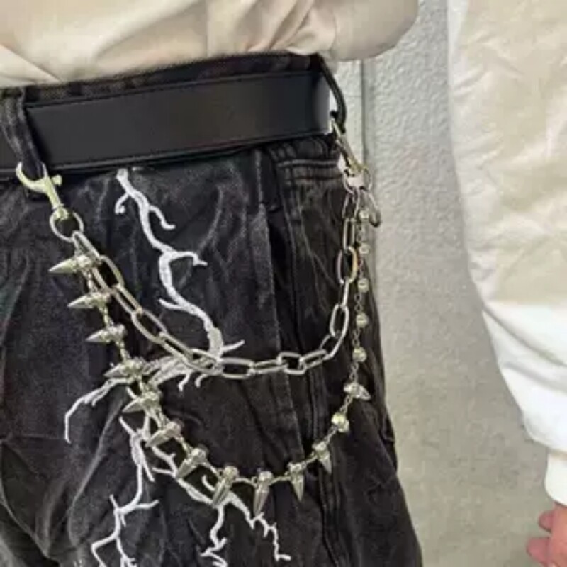 黑暗朋克金属双层子弹裤链挂饰嘻哈裤腰链先锋简约双层夹珠裤链潮